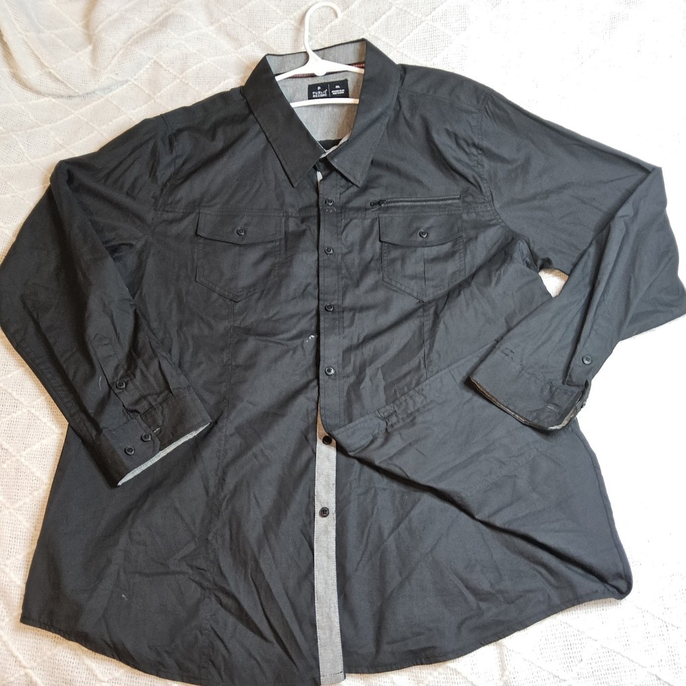 🖤🧥 Public Record Black Utility Button-Up Shirt – Men's 2XL